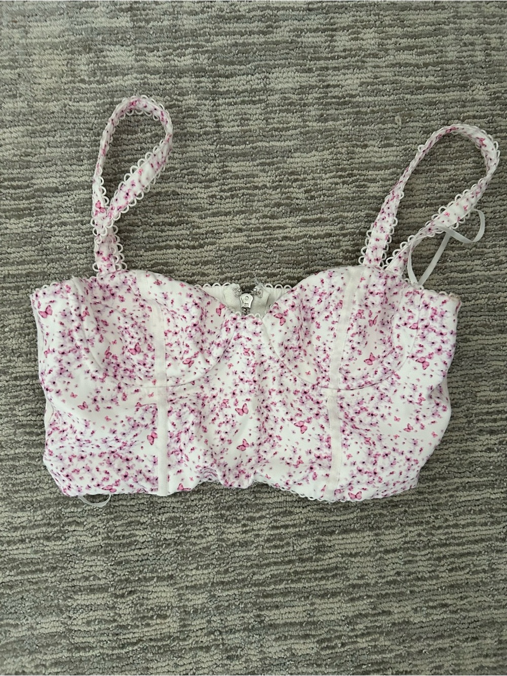 White Fox Boutique White Crop Bustier with Pink Floral Print